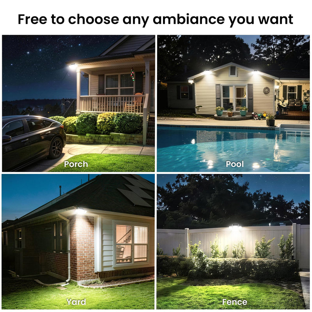 JEJOT White Solar Security Light Outdoor Super Bright LED, Motion Sensor Solar Flood Light, 3 Heads 270° Wide Angle, Remote Control,IP65 Waterproof, 3 Modes (4 Packs)