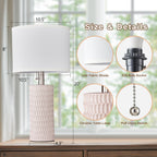 Reaketon Table Lamps for Living Room Set of 2, Ceramic Table Lamps for Bedroom, 20" Modern Lamps for Night Stands, Pink
