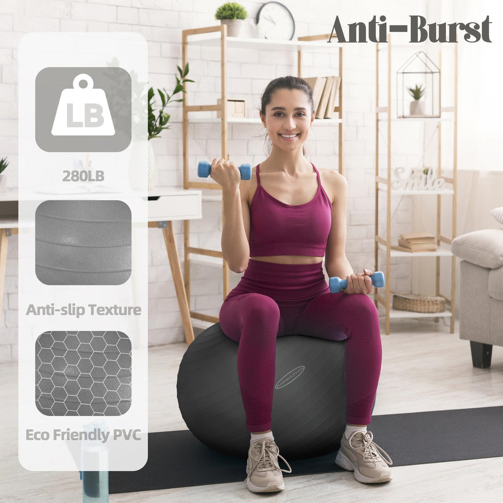 Fitvids Anti-Burst Slip Resistant Exercise Ball with Quick Pump, 2,000-Pound Capacity, Gray, 30-inch, XL