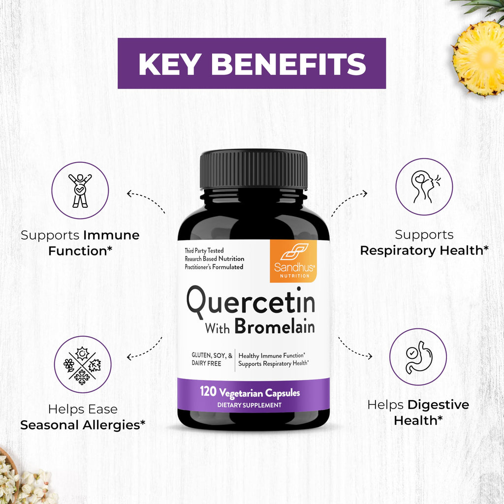 Quercetin with Bromelain Vegetarian Supplement Capsules | 120 Count (1000mg Per Serving 2400 GDU/g) | Supports Healthy Immune System, Helps With Seasonal Allergy Support | High Absorption Antioxidant