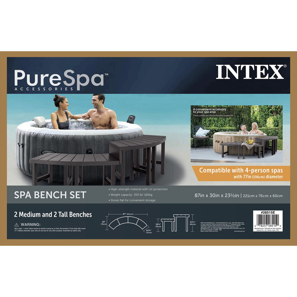 Intex Set of 4 PureSpa Benches, 2 Medium and 2 Tall Bench Accessories Compatible with Inflatable Hot Tub 4 Person Spas (Bench Accessories Only)