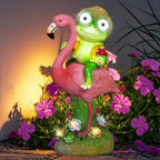 ZFNN Solar Garden Statue Outdoor, Frog Riding Flamingo Decor with LED Eyes
