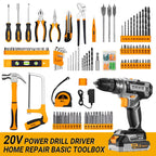 Cordless Drill Tool Kit Set: 20V Power Drill Tool Box with Battery Electric Drill Driver for Men Home Hand Repair Basic Toolbox Tools Sets Drills Case