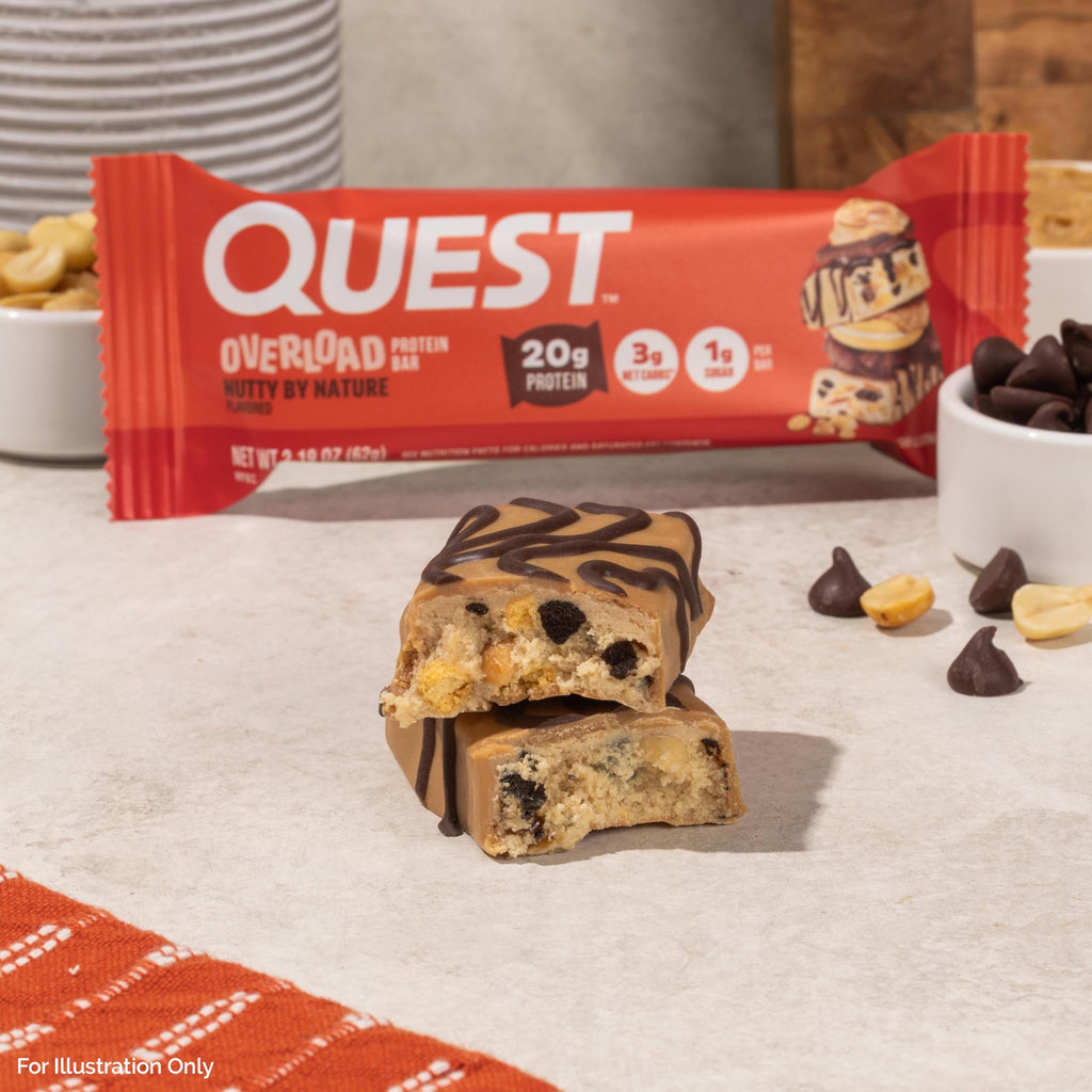 Quest Nutrition Overload Protein Bars, Nutty by Nature Flavored Protein Bars, 20g Protein, 1g Sugar, 3g Net Carbs, Gluten Free, 12 Count