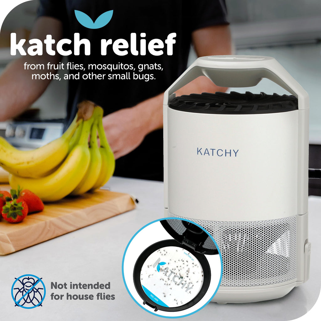 KATCHY Indoor Insect and Flying Bugs Trap Fruit Fly Gnat Mosquito Killer with UV Light Fan Sticky Glue Boards No Zapper White