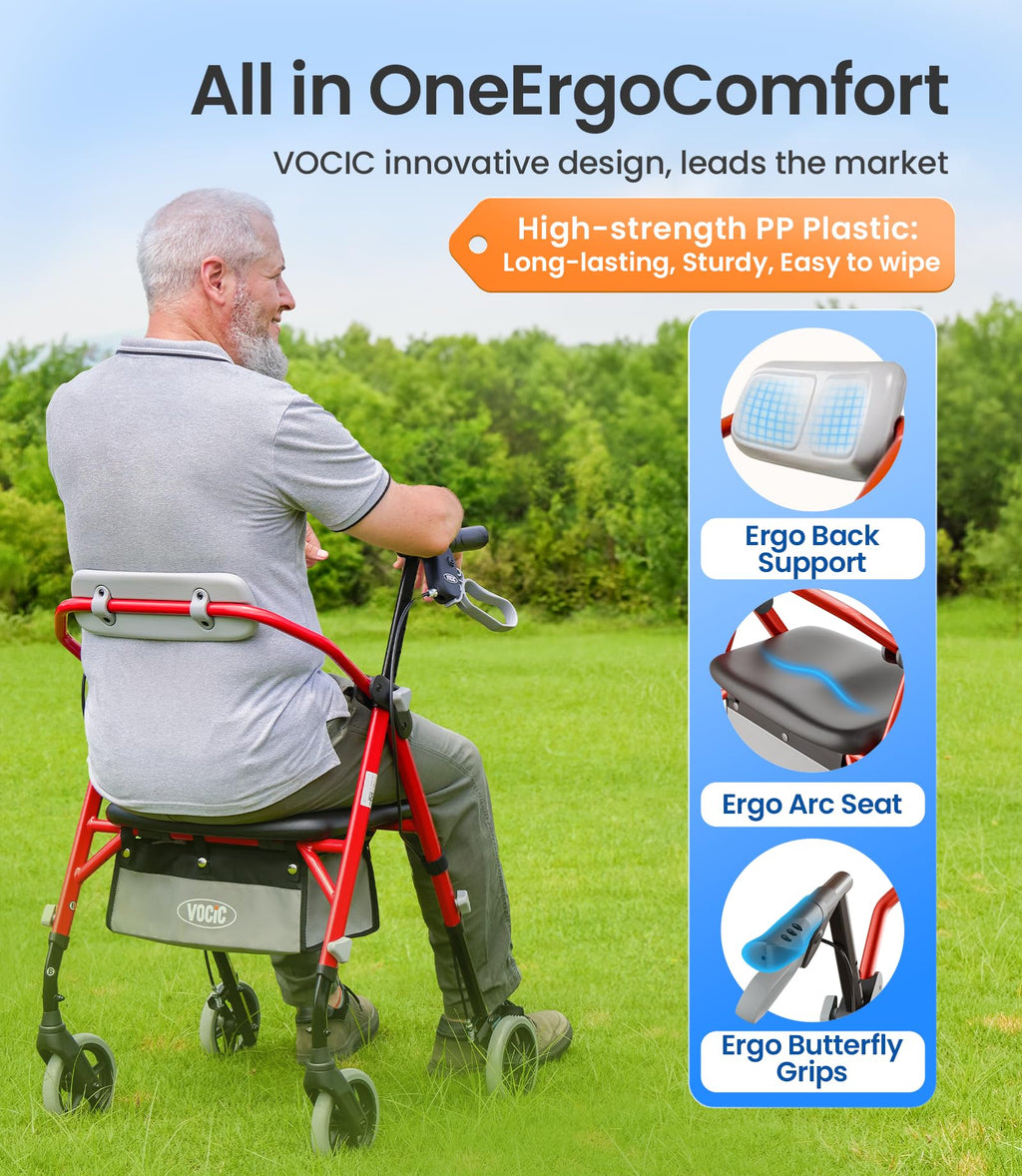 Walkers for Seniors, Z11 Rollator Walker with Seat, Max 380 lbs, Avant Walkers with Ergo Seat & Backrest, Foldable Rollator Adjustable Height, All Terrain Walker, Lightweight