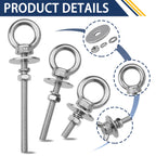 ZYUAROM 12 Pack M6 Stainless Steel Eye Bolts with Nuts, 1/4" x 3" Eye Bolts