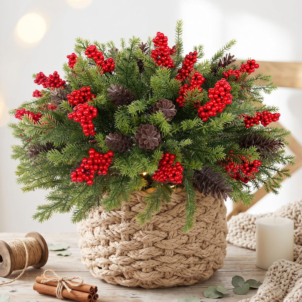 Daynight 6 Pack Artificial Christmas Pine Branches for Outdoor Decor