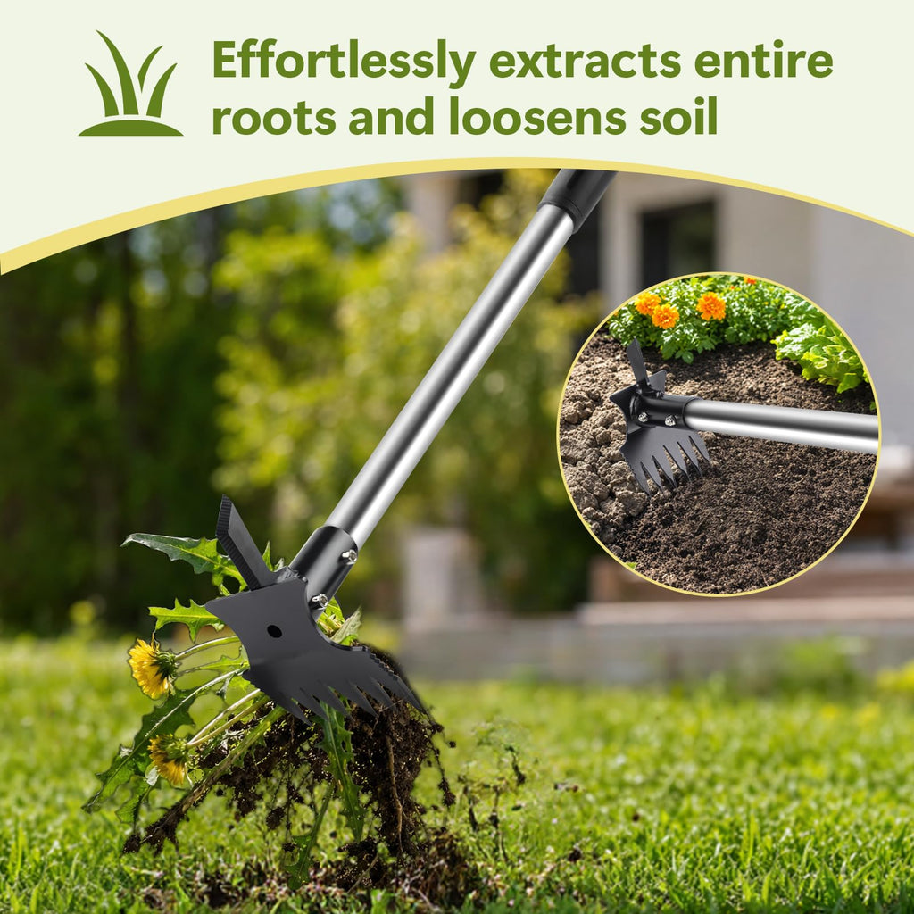 2 in 1 Crack Weeder and Weed Puller with 57" Long Handle for Outdoor Use