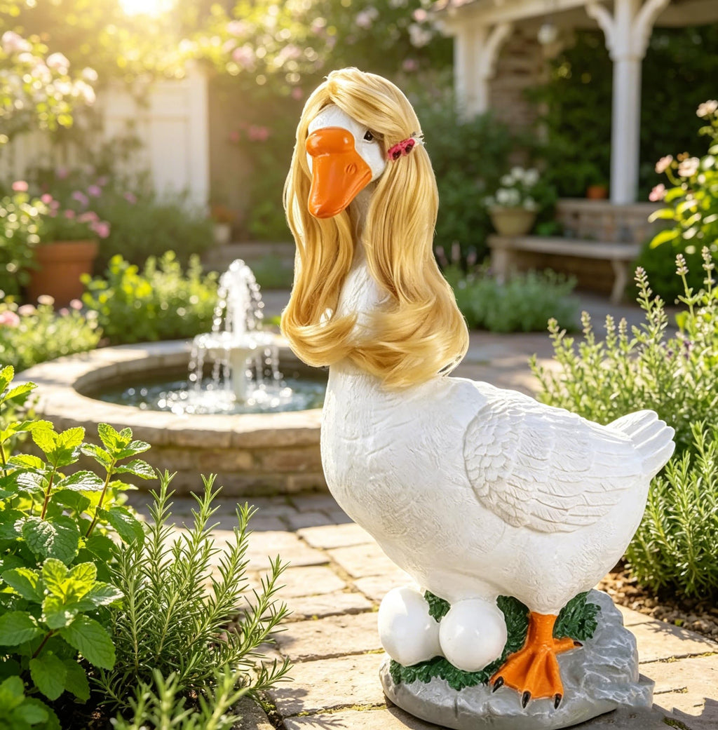 Tawd 4 Pcs Porch Goose Wigs for 17/23" Statues, Braided Lawn Goose Costume with Secure Clips for Outdoor Garden Patio Yard Decoration