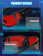 TIJN Sleep Glasses for Blue & Green Light Blocking,Red Lens Dual AR Coating,Wraparound Oversized for Screen,Computer & Gaming,Upgraded Jet Black