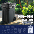 Plasticplace 95-96 Gallon Heavy Duty Black Trash Bags - Contractor Grade, Extra Large Garbage Bags for Construction & Outdoor Trash Cans, 1.2 Mil Thick, 61” x 68” (15 Count Roll)