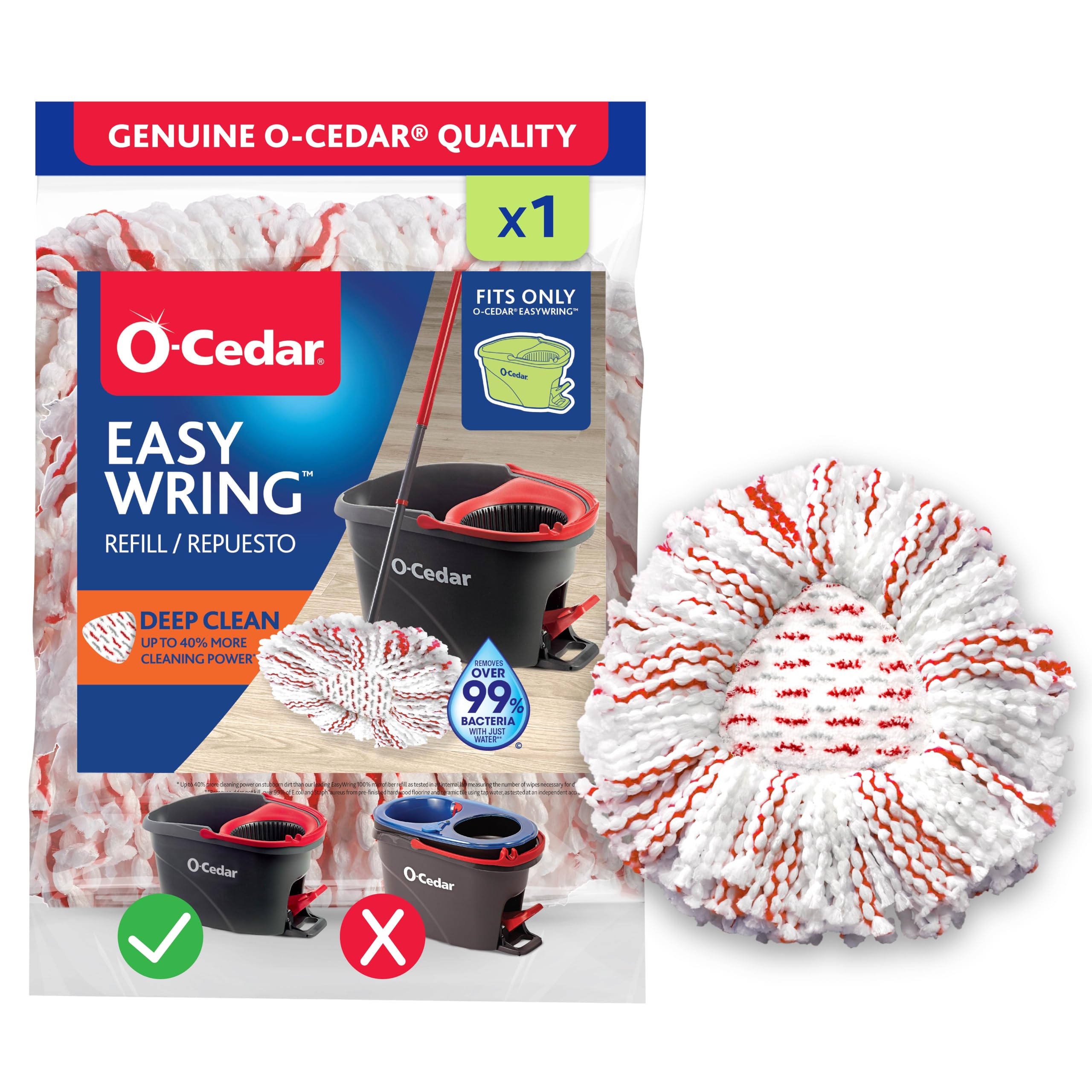 O-Cedar EasyWring Deep Clean Refill (1-Pack) | 40% More Cleaning Power | Microfiber Mop Refill Compatible with O-Cedar EasyWring Spin Mop & Bucket System
