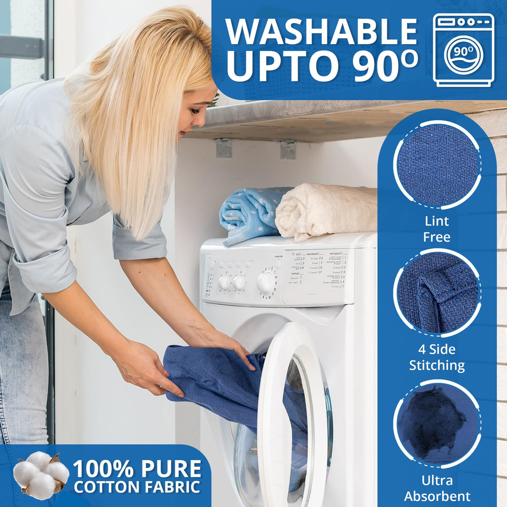 Surgical Towels for Cleaning Huck Towels 12 Pack 100% Cotton Size 15x25 Blue Cleaning Rags for Kitchen, Bar, Home, Windows, Industrial Shop, Glass Super Absorbent Lint Free Commercial Grade
