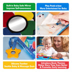 Baby Books 0-6 Months - 2 PCS Sensory Montessori Toys for Babies 0-6 Months with Crinkle Squeaky Sounds, Mirrors, Teethers - Soft Cloth Tummy Time Book Newborn Infant Toys