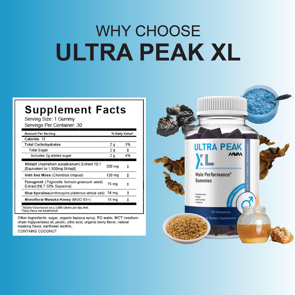 Havah Ultra Peak XL Performance Gummies, UltraPeak XL Advanced Overall Health and Natural Performance Formula Supplement (2 Pack - 60 Gummies)