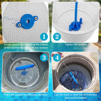 Saillong 2 8" Pool Skimmer Basket for Inground Pool & 2 Skimmer Basket Handle & 1 Stainless Steel Hook, Universal Pools Skimmers Baskets Replacement for Debris Removal, Keep Hands Clean(Blue, White)