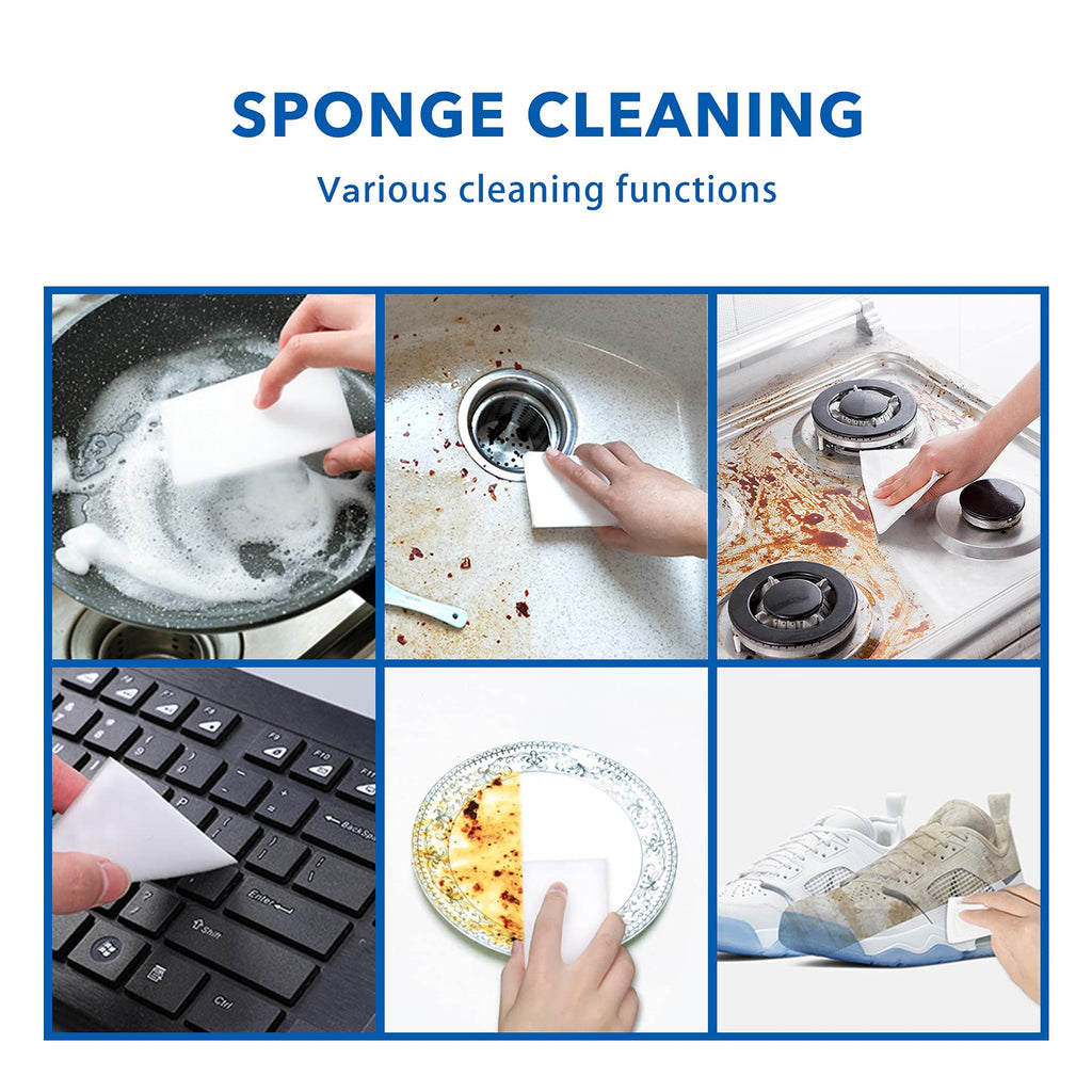 100PCS Eraser Sheets, Magic Cleaning Sponge Reusable, Thin Nano Dish Sponge Cleaner Pads Eraser Wipes for Kitchen Shoe Furniture Bathroom Shower Sink Hard-to-Reach Places