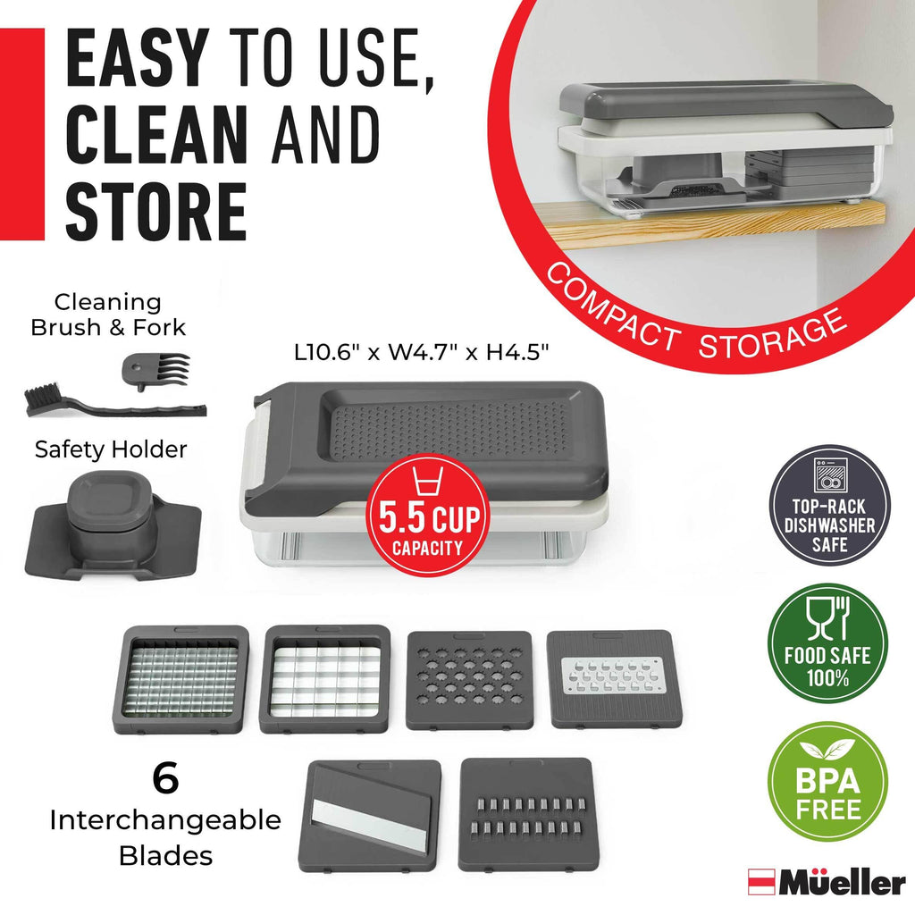 Mueller Vegetable Chopper Mandoline Slicer, Food, Cook's Tool, Veggie Chopper Onion Vegetable Cutter with Container, Dicer, Kitchen Gadgets & Essentials, White Sand/Grey