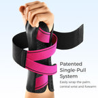 FREETOO Carpal Tunnel Wrist Brace Night Support Fit Right Hand for Work, Pain Relief Wrist Splint for Tendonitis, Sprain, Strain, Rigid Hand Brace for Arthritis for Women and Men (S/M, Black/Pink)