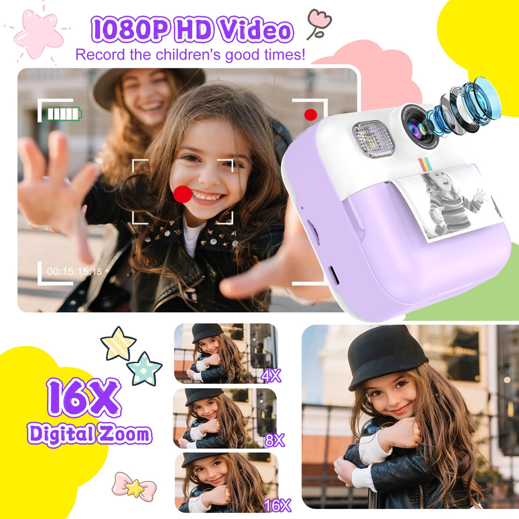 Kids Instant Print Camera, Christmas Birthday Gifts for Girls Boys Purple