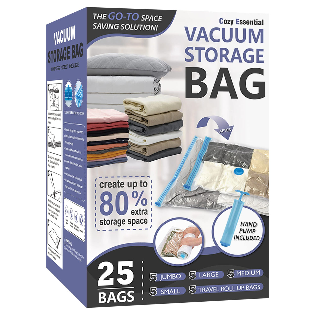 Vacuum Storage Bags with Hand Pump, Vacuum Seal Space Saver Bags,25 Combo