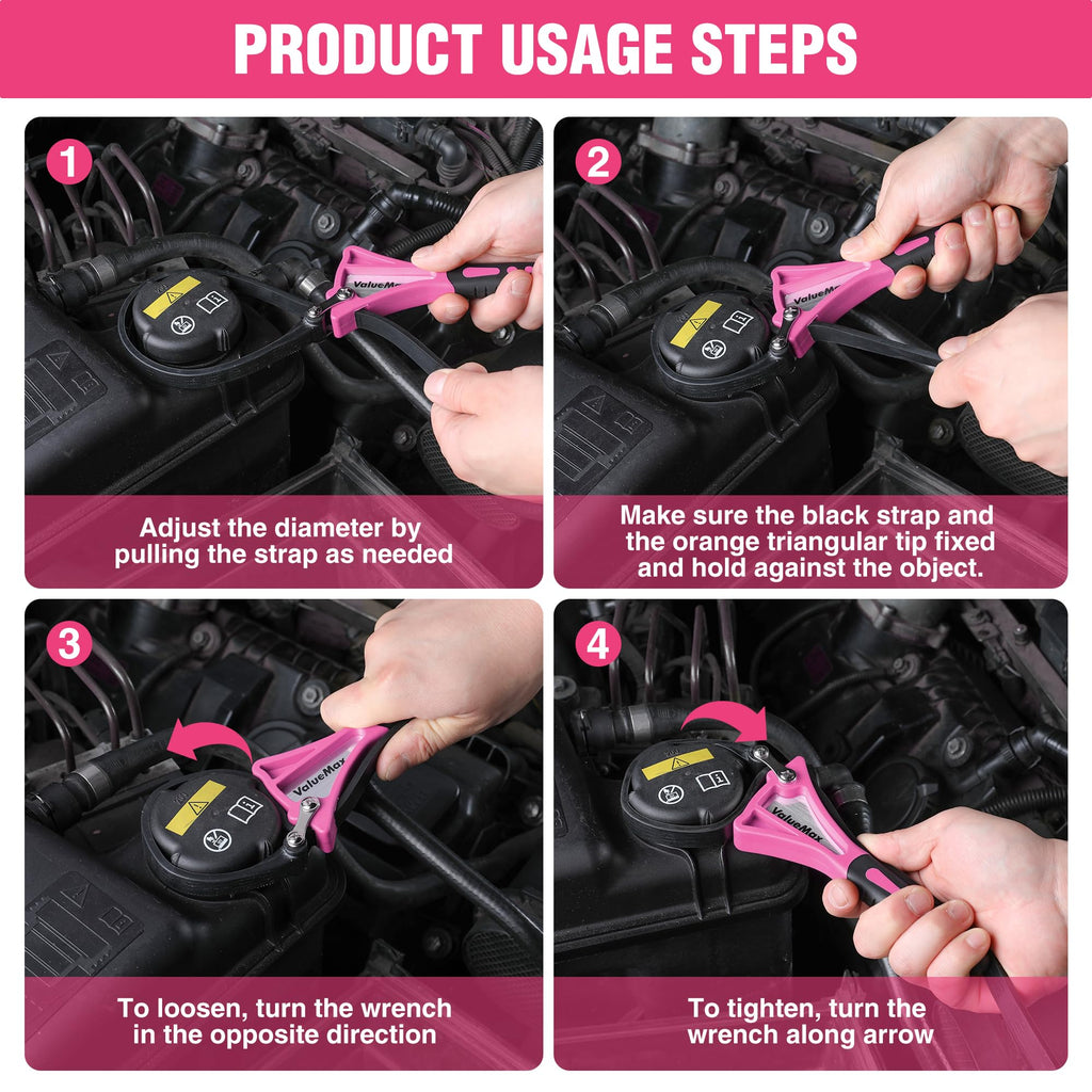 ValueMax 2-piece Strap Wrench Set, Adjustable Oil Filter Wrench with Max Diameter 4" (Small) and 6"(Large), Jar Opener, Pipe, Plumbing, Purple