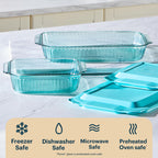 Pyrex Colors Tinted (2-Pack, Full Set) Tinted Glass Baking Dish with BPA-Free Lid, Oblong Bakeware Glass Pan For Casserole & Lasagna, Dishwasher, Freezer, Microwave and Pre-Heated Oven Safe, Aqua