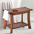 Jekruiet Teak Shower Chair Stool, 24" Shower Bench Seat, Wooden Bathroom Bench with Storage Shelf for Indoor & Outdoor Use