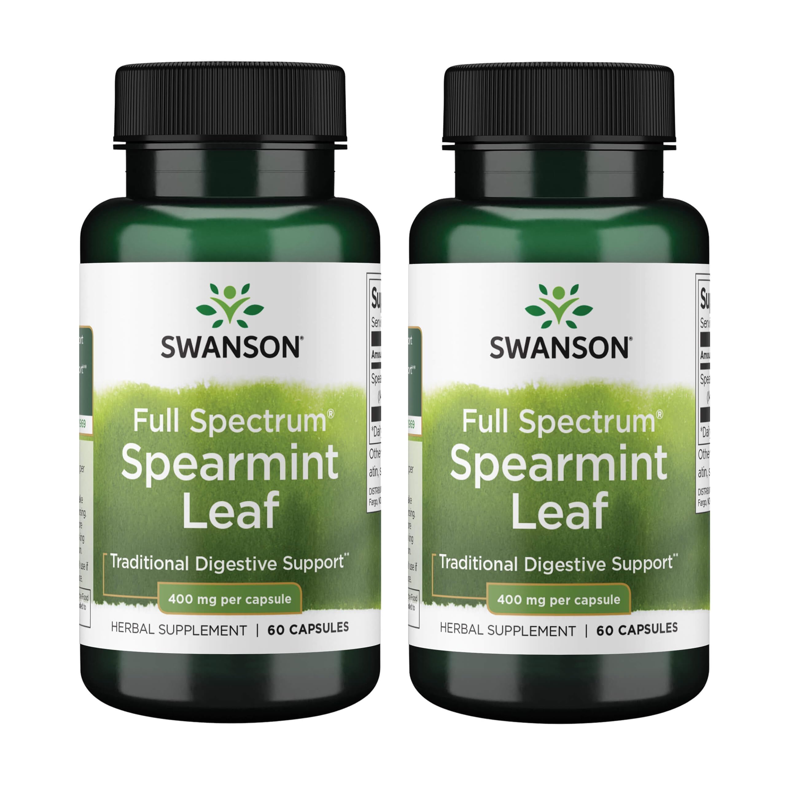 Swanson Spearmint Leaf Full Spectrum Digestive Supplement for Digestive-Comfort-Seeking Adults - 400 mg Mentha Spicata (60 Capsules, 2 Pack)