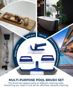 3-in-1 Full-Coverage Pool Brush Head Set - Includes 17.5" Long Brush, Rotatable Handheld/Extension Pole Brush, Sponge Brush, Durable Scrubber Brush Set for Pool Floors/Corners/Steps