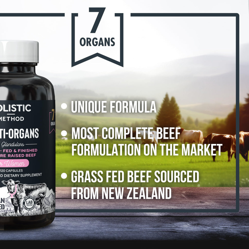 Beef Organ Supplement Grass Fed Complex for Women - 7 Carnivore Meat Proprietary Blend of Beef Liver, Marrow, Brain, Thymus, Spleen, Kidney, Colostrum, Heart, Pancreas, Gallbladder -120 Caps