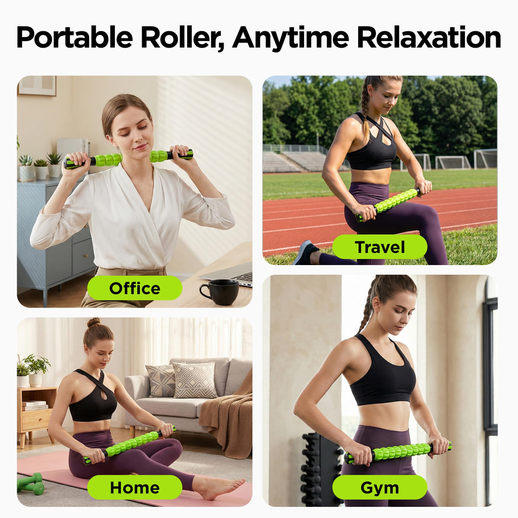 MZDXJ Muscle Roller & Massage Roller Stick for Athletes - Lymphatic Drainage Support, Relieves Muscle Soreness, Cramping & Tightness - Targets Legs, Arms, Back & Calves （Green - 18inch）