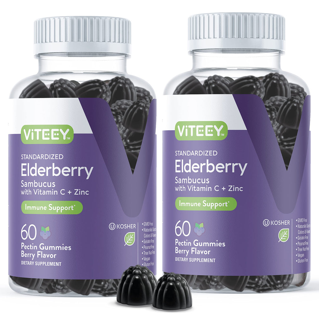 Viteey Sambucus Elderberry Gummies for Adults – Elderberry Vitamin C and Zinc Immunity Gummies - Vegan, Gluten-Free – 120 Count