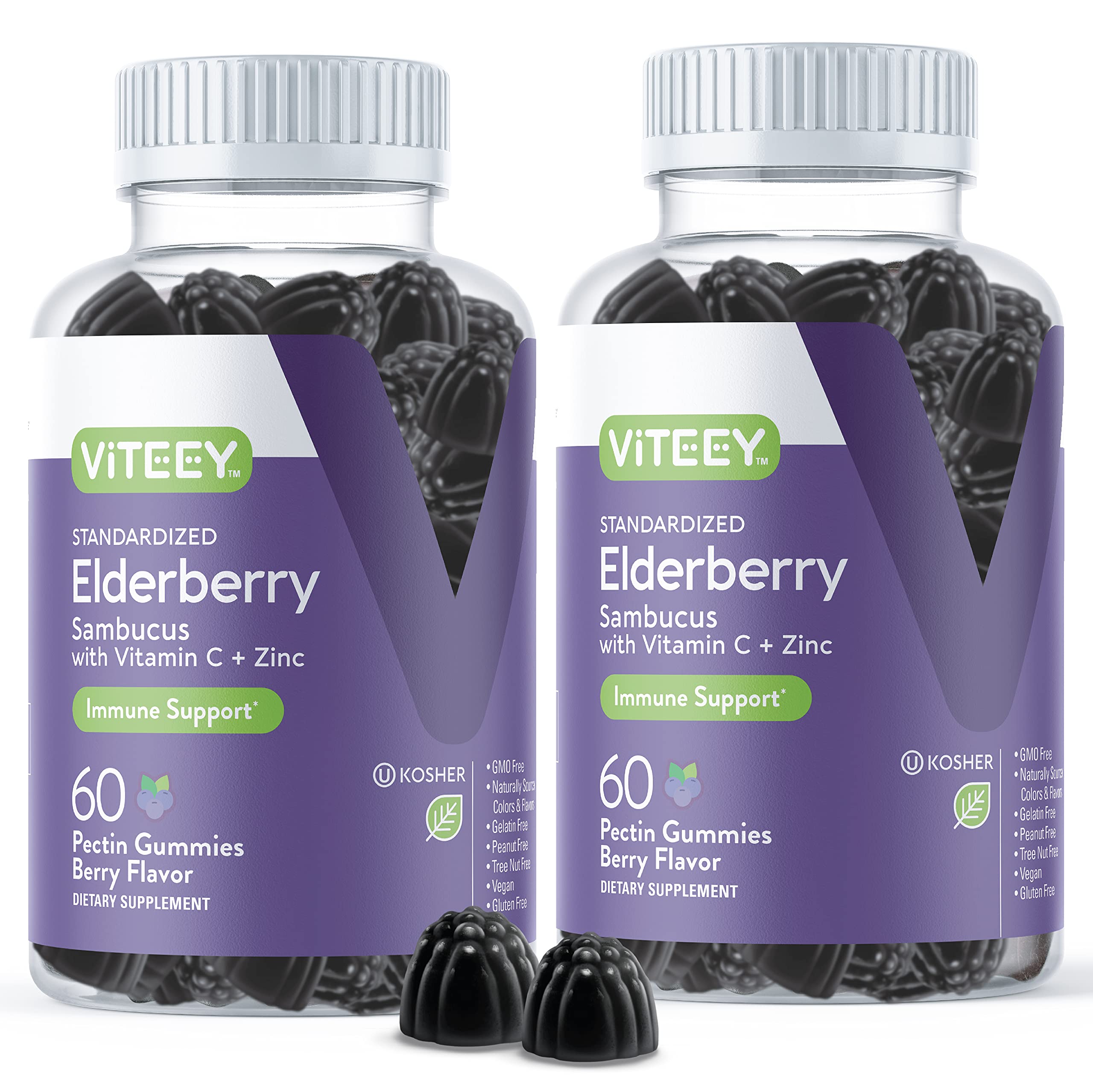 Viteey Sambucus Elderberry Gummies for Adults – Elderberry Vitamin C and Zinc Immunity Gummies - Vegan, Gluten-Free – 120 Count
