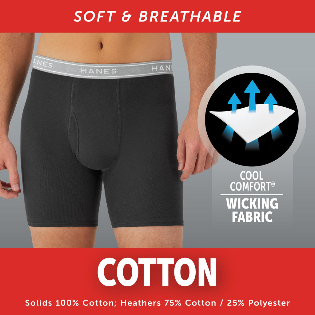 Hanes Mens Underwear Briefs, Cool Dri Moisture-wicking Cotton No-ride-up For Men, Multi-packs Available Boxer, 6 Pack - Black/Gray, X-Large US