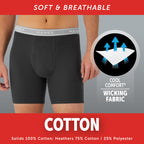 Hanes Men Hanes Boxer Briefs, Cool Dri Moisture-Wicking Underwear, Cotton No-Ride-up for Men, 6 Pack, Black/Grey, Medium