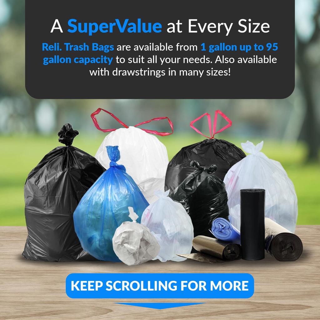 Reli. 40 to 45 Gallon Trash Bags Heavy Duty | 250 Trash Bags with Ties | Super Sizeable, Black, Serious Garbage Cleanup