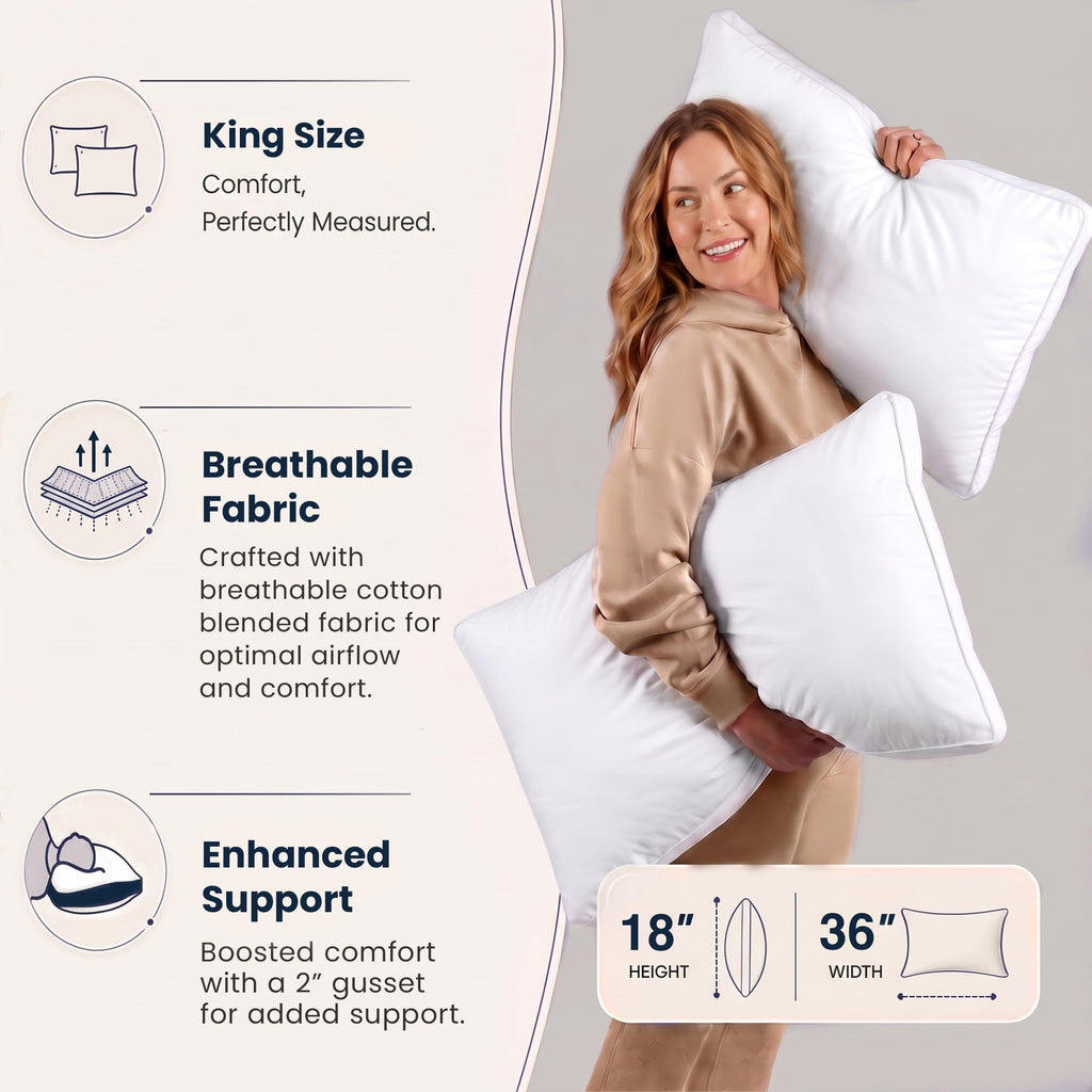Utopia Bedding Gusset Bed Pillow, Hotel Pillows King Size Set of 2, White