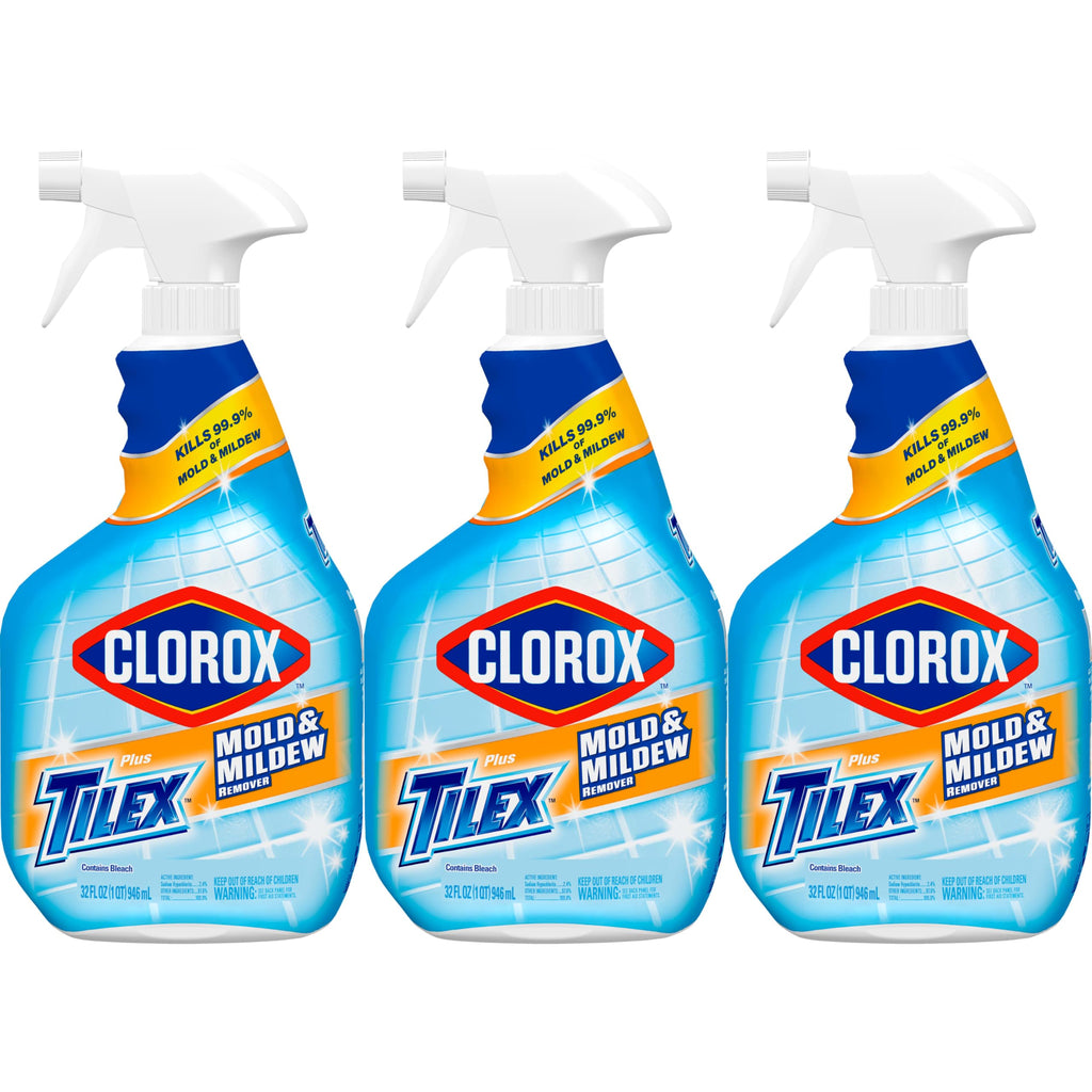 Clorox Plus Tilex Mold and Mildew Remover with Bleach, Spray Bottle, 32 Fluid Ounces, Unscented, Pack of 3