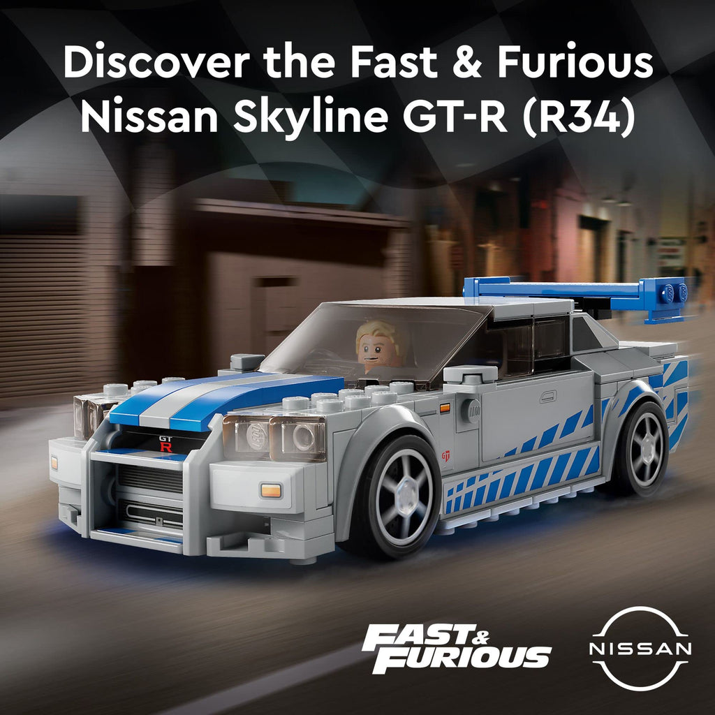 LEGO Speed Champions 2 Fast 2 Furious Nissan Skyline GT-R (R34), Race Car Toy Model Building Kit, Collectible with Racer Minifigure, 2023 Set for Kids, Boys and Girls Ages 9 and Up 76917