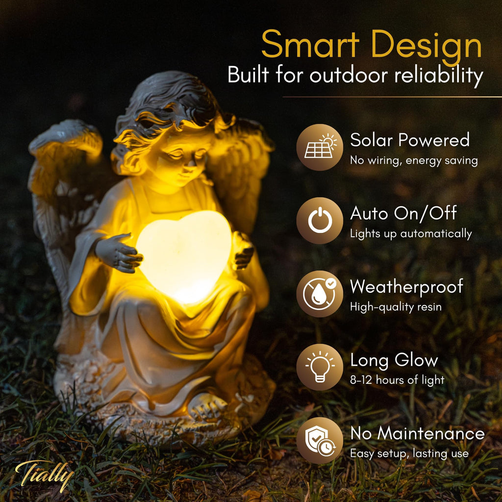 TIALLY Solar Angel Garden Statue, 8" Guardian Memorial Outdoor Light