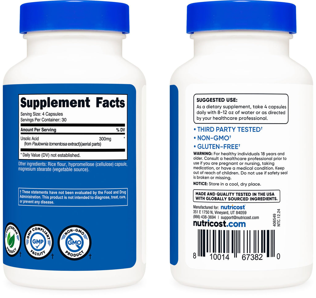 Nutricost Ursolic Acid 300mg, 120 Capsules - Vegetarian, Non GMO, Gluten Free, Soy Free