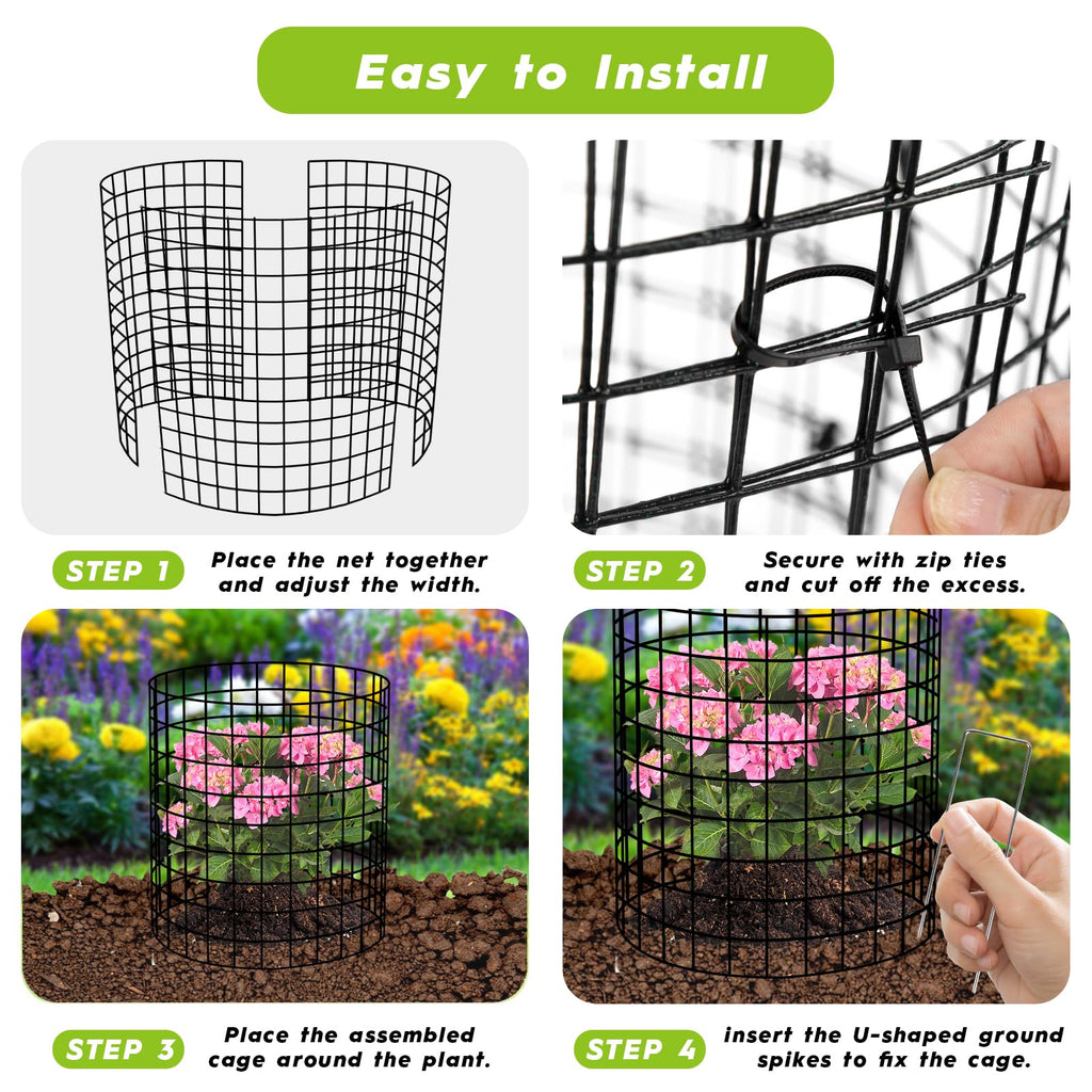 10 Pack Plant Protectors from Animals Wire Plant Protector Cage to Keep Animals Out with Zip Ties & Stakes, 30 Panels Bendable Metal Mesh for Flowers Vegetables