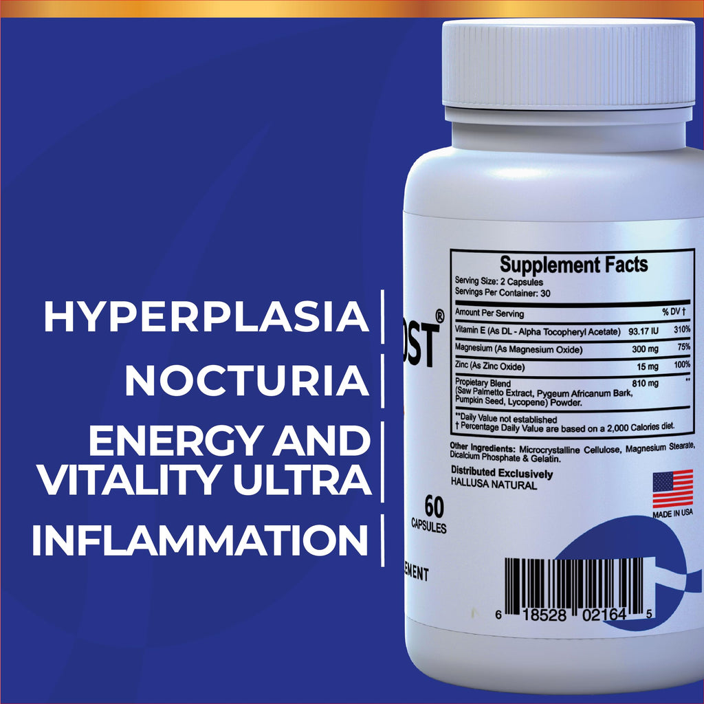 Hallusa Natural Hallprost Ultra + Bonus Hallvigor, 120 Capsules | Prostate Health Supplements | Saw Palmetto, Lycopene, Pygeum, Pumpkin Seed, Zinc, Vitamin E, Magnesium, Korean Ginseng, Damiana