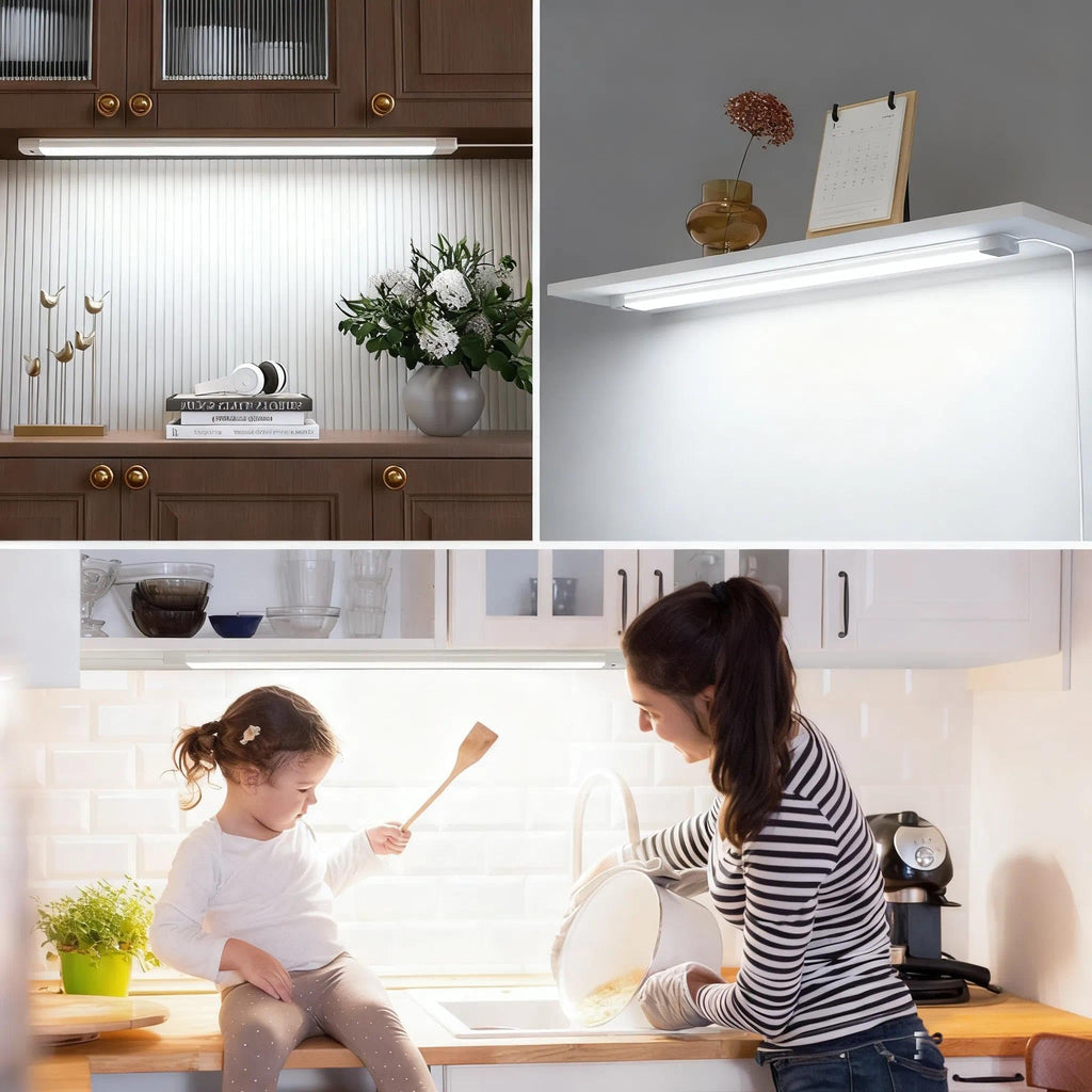 2Pcs 24 Inch Under Cabinet Lights with Hand Wave, Under Counter Lighting 5000K Cold White,Dimmable,Plug and Play,LED Lights for Kitchen Cabinet, Cupboard, Closet, Desk