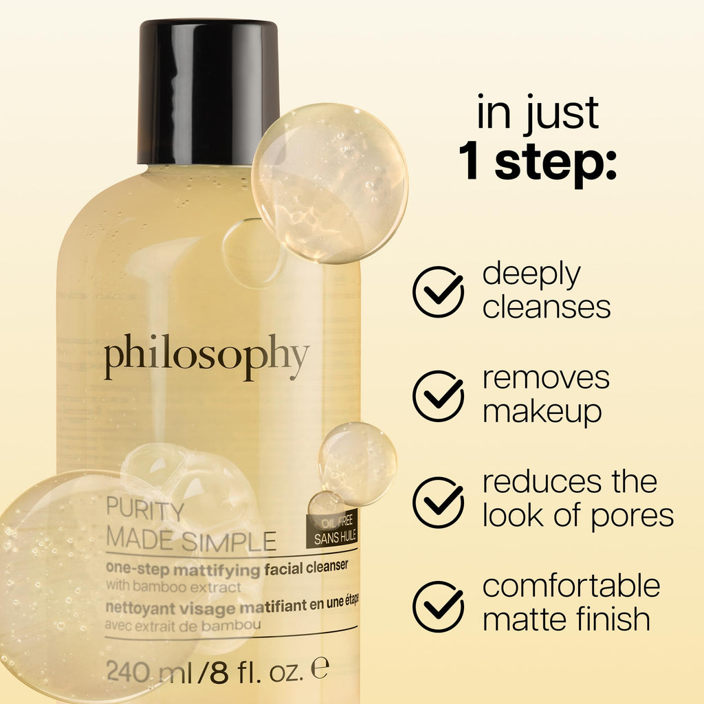 philosophy purity made simple one-step mattifying facial cleanser - with bamboo extract - oil-free formula gently removes makeup & dirt, leaving skin with a healthy, matte appearance - 8 fl oz