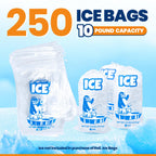 Reli. Plastic Ice Bags 10 lb (250 Pack Bulk) Cotton Drawstring | 12"x21" Ice Bags Reusable, Heavy Duty | Clear, Freezer Safe Storage | 1.5 Mil