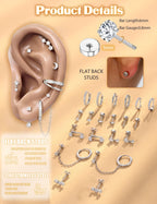 Florideco Silver Earrings Hypoallergenic Cartilage Earring Stacks