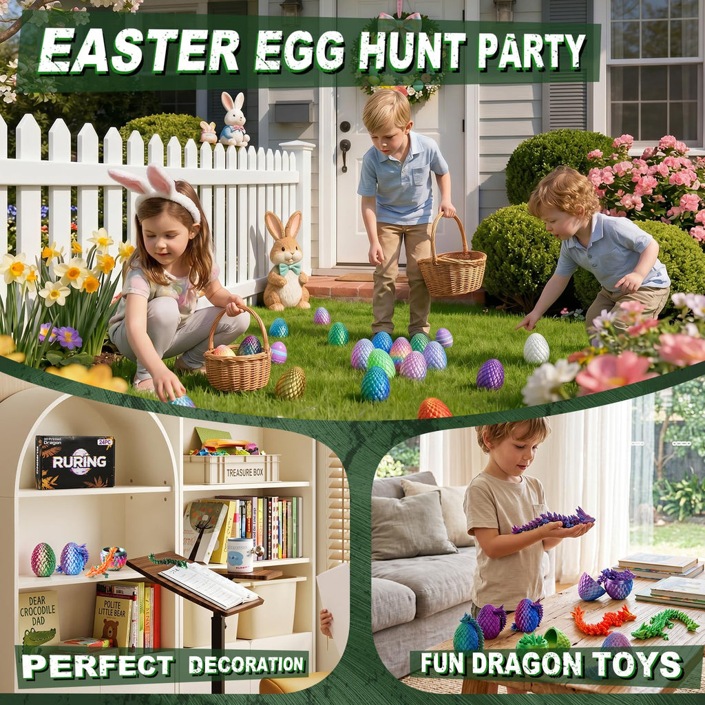 12PCS 3D Printed Dragon Eggs,Prefilled Easter Eggs with Dragon Fidget Toys